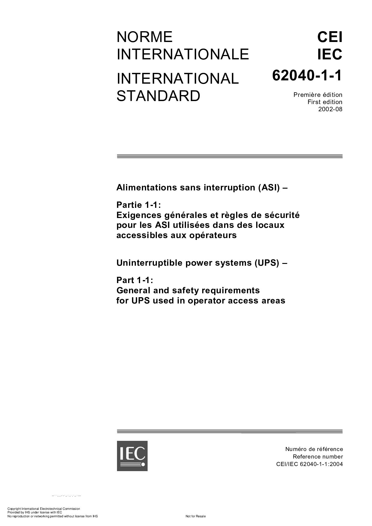IEC 62040-1-1:2004封面图