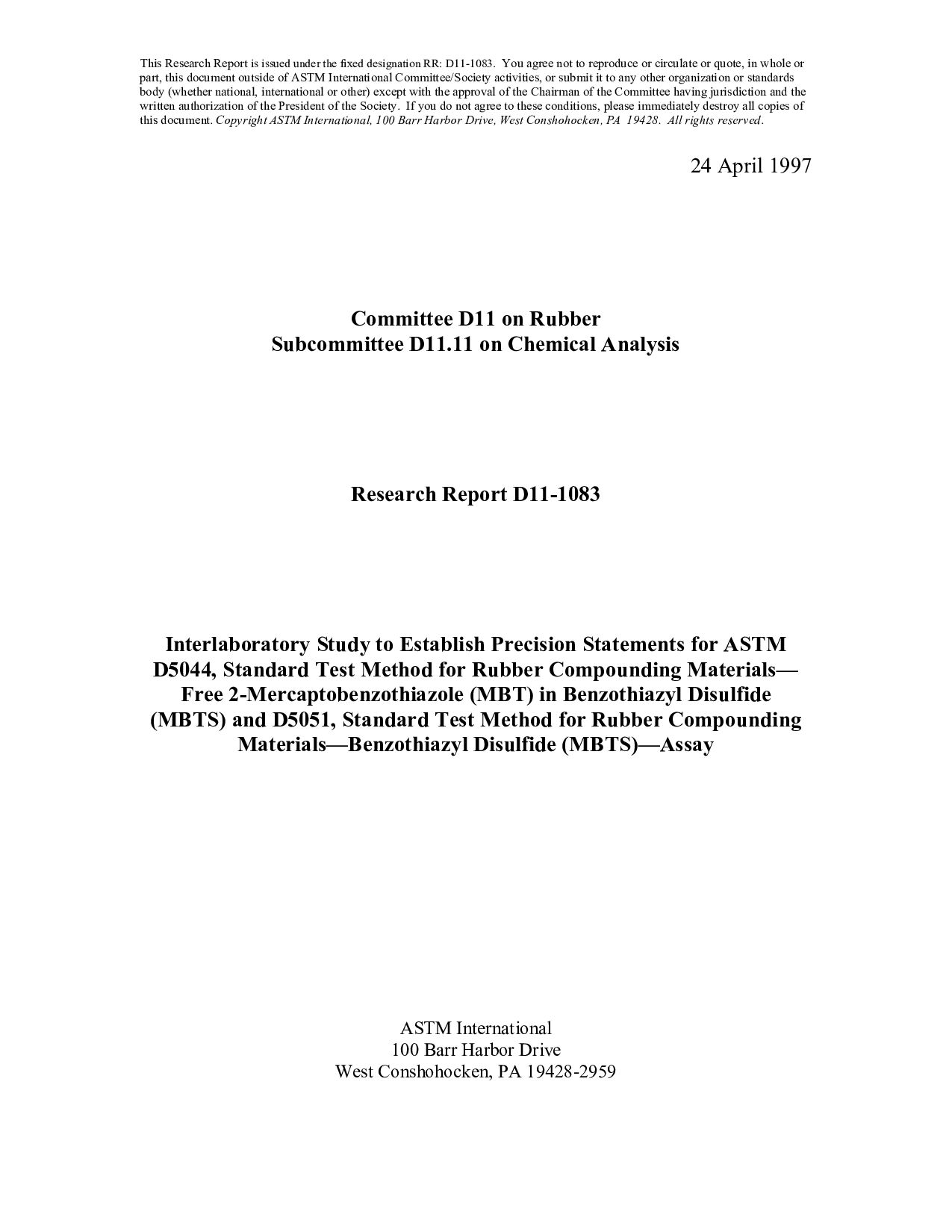 ASTM RR-D11-1083 1997封面图