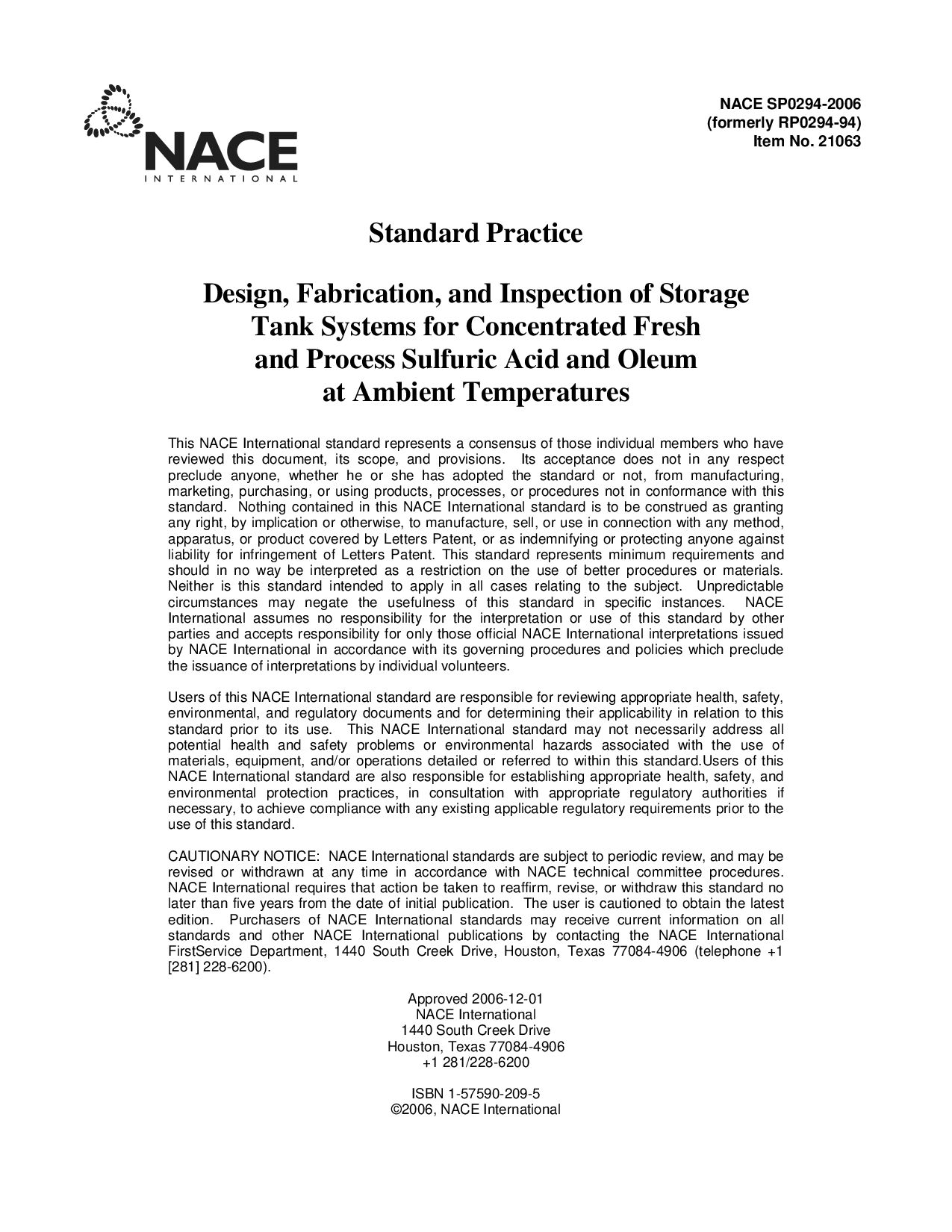 NACE SP0294-2006封面图