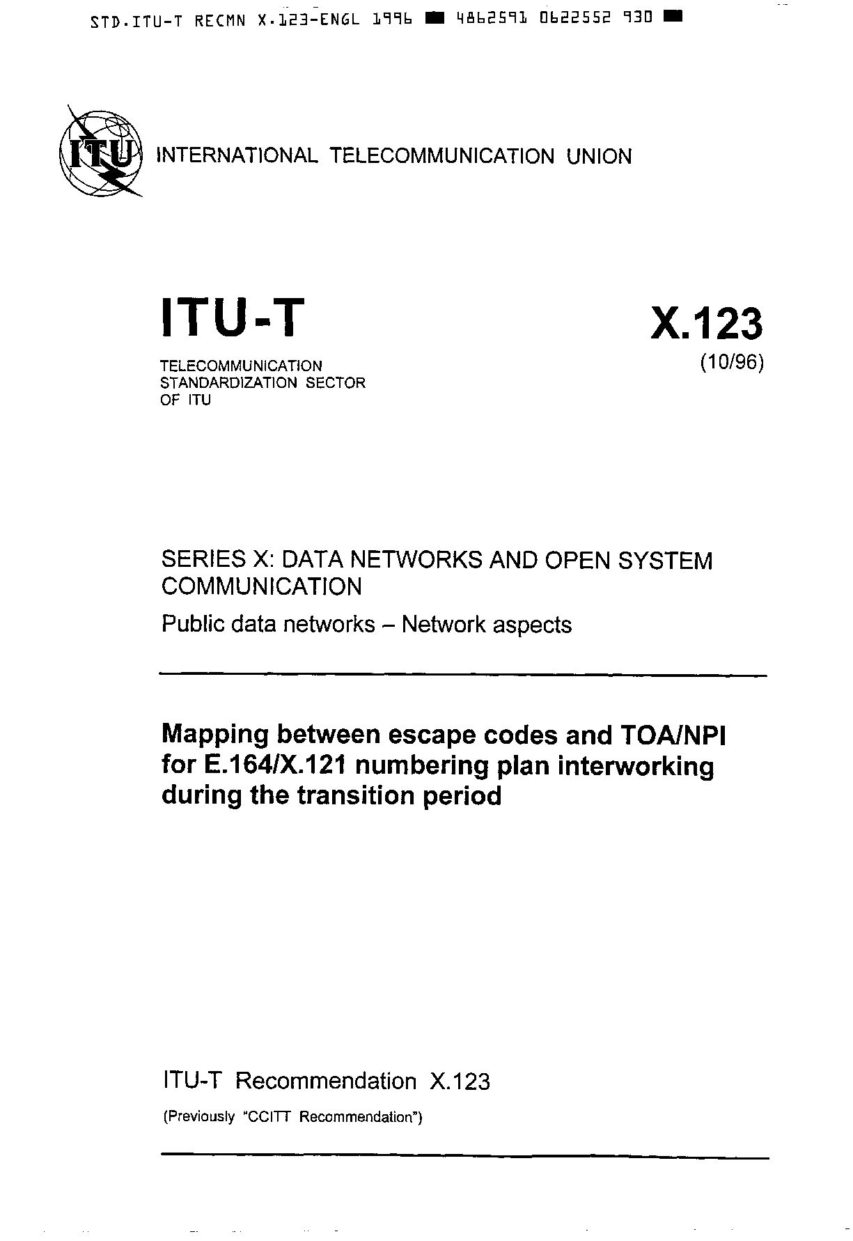 ITU-T X.123-1996封面图