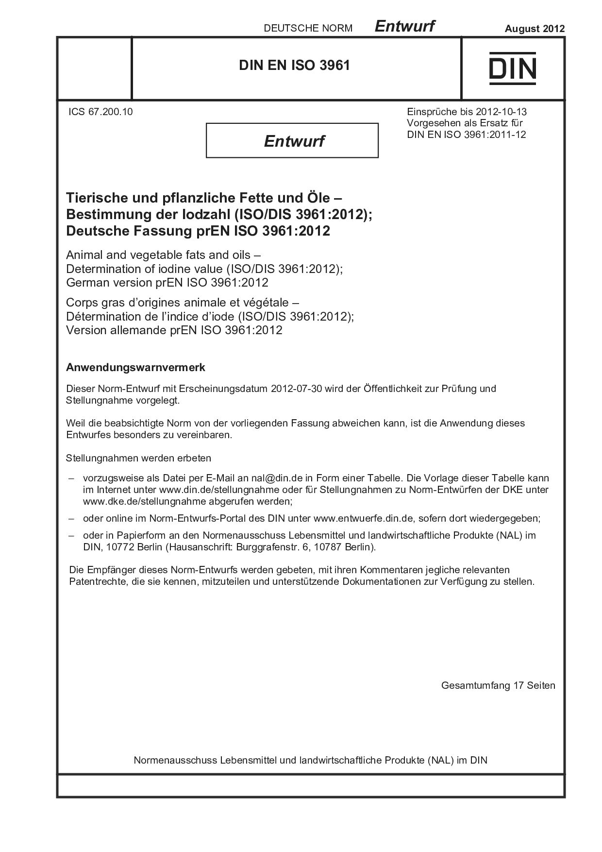 DIN EN ISO 3961 E:2012-08封面图