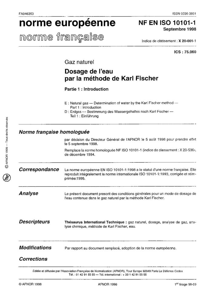 nf x20 001 1*nf en iso 10101 1:1998