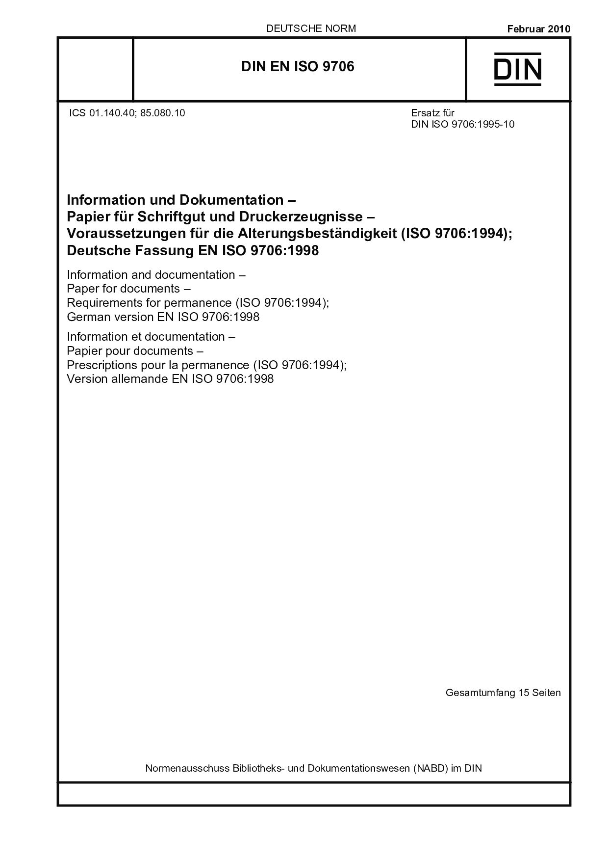 DIN EN ISO 9706:2010封面图