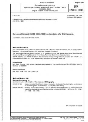 DIN EN ISO 9906:2002-08 回转动力泵 液压性能验收试验 等级1、2和3 标准全文