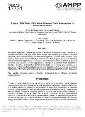 AMPP Paper 17731-2022 工业系统中硅质垢管理的最新进展回顾 标准全文