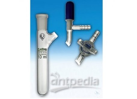 COLLECTING FLASKS, ACC. TO SCHLENCK,  ROUND BOTTOM, WITH VALVE STOPCOCK,  WITH PTFE-NEEDLE VALVE AS LATERAL  CONNECTION, HOSE NOZZLE 8 MM, 300 ML,  CONE NS 14,5/23