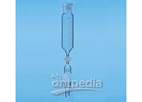 DROPPING FUNNELS, CYLINDRICAL, GRADUATED,   ST-STOPCOCK W. SCREW-THREAD RET., NUT, 250:5 ML,  C + S