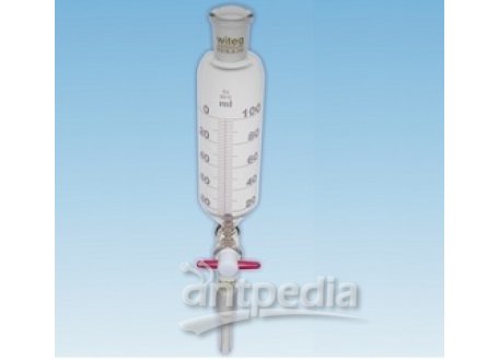 DROPPING FUNNELS, CYL., GRADUATED, ST-PTFE-  STOPCOCK W. SCREW-THREAD RET., NUT, 100:2 ML,   C + S S