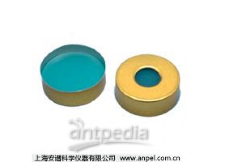 20mm钳口瓶用双色（银色金属/黄色铝盖）磁性金属盖、含透明蓝色硅胶/PTFE垫（max to 250℃）