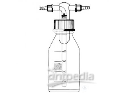 GAS WASHING BOTTLE,DRECHSEL,  W.SCREW THREAD, GL45,  TUBING-CONNECTIONS GL14,  500 ML, WITHOUT SINTE