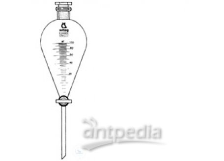 SEPARATORY FUNNEL, 100 ML,  CONICAL, GRAD., BOROS. GLASS,  SOLID ST-STOPCOCK PLUG, BORE  2.5 MM, ST-