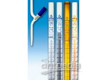 BURETTES 100 ML:0,2, WITH STRAIGHT NEEDLE VALVE  PTFE STOPCOCK,CLASS AS, SCHELLBACH BLUE LINE