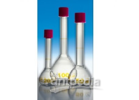 VOLUMETRIC FLASKS, 100 ML, DIN-A, CONFORMITY   CERTIFIED, RING MARKS, INSCRIPTION, AMBER STAIN   GRA