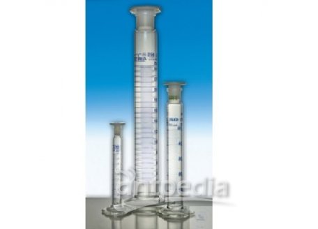 GRAD. CYLINDERS, 250 ML, DIN-AS, STOPPERED, HEXAGONAL BASE,   DURAN-GLASS, CONFORMITY CERTIFIED, BLU