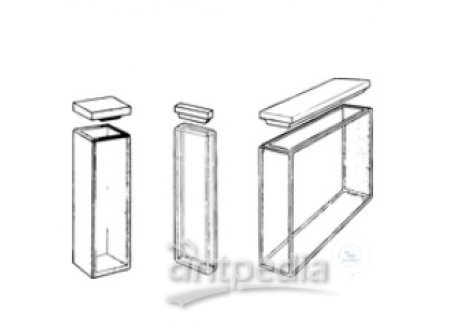 Macro rectangular cells, 3500 μl, path length 10 mm,  applicable wavelength 334-2500 nm, 45 x 12,5 x 12,5 mm,  with 2 polished windows, optical glass with PTFE lid