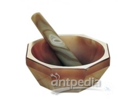 MORTAR, AGATE, WITH PESTLE, 50 ML, O.D. 100 MM,   I.D. 80 MM, OCTAGONAL SHAPE, THICK WALL