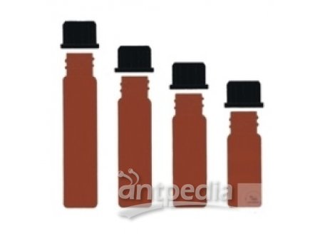SPECIMEN BOTTLES, AMBER-GLASS,  WITH SCREW THREAD DIN 18  AND SCREW CAP; INH. 20 ML