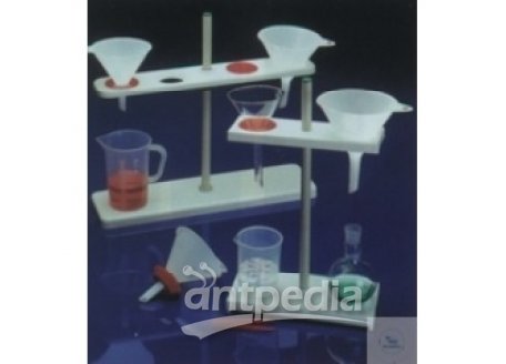 Filtering stand for 4 funnels, made of PP, white,  550 x 150 x 500 mm, suitable for funnels ? 40-160 mm,  with variable height adjustment