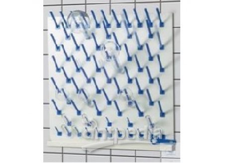 Draining rack, 600 x 600 mm, with draining channel,  complete with rods, 15 rods length: 60mm, 56 rods  length: 100mm, 6 rods length: 150mm, PVC