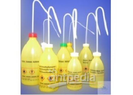 SAFETY WASHING BOTTLES, PE, WITH SAFETY  DELIVERY JET, YELLOW, 500 ML "ISO-PROPANOL"