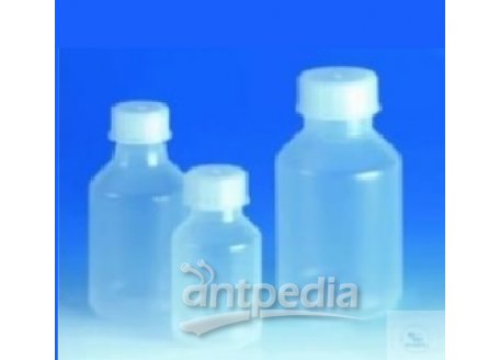 BOTTLES, CONICAL SHOULDER, PP,   WIDE-MOUTHED,TRANSPARENT, WITH   DIN-SCREW-CAP, 250 ML
