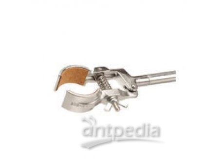 Retort clamps, malleable cast iron, length 150 mm,  up to 15 mm, finger with corc