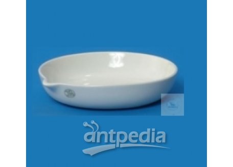 EVAPORATING DISHES 250 ML, PORCELAIN,GLAZED,   SPOUT, FLAT BOTTOM, DIA. 130 MM, HEIGHT: 30 MM