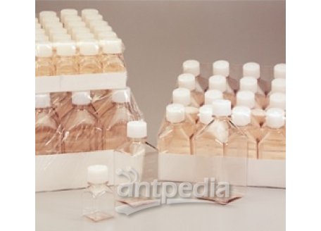 未灭菌，PETG 方形有刻度培养基瓶，带盖，聚对苯二酸乙二醇酯共聚物，天然高密度聚乙烯盖，500毫升容量，每箱40