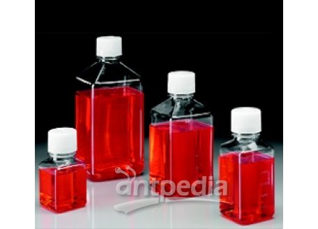 无菌，PET 有刻度诊断瓶，对苯二酸乙二醇酯，天然高密度聚乙烯盖，500毫升容量，每箱48