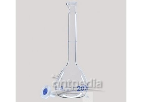 VOLUMETRIC FLASKS, 50 ML,  DIN-AS, ST 12/21, WITH  ST-PE-STOPPERS,  WITH SPOUT   CONFORMITY CERTIFIE