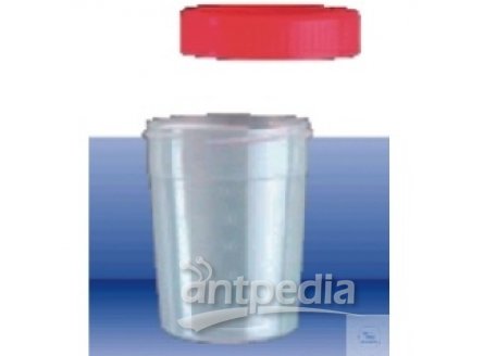 Urine beakers, 125 : 25 ml, sterile, graduated,  with screw cap, made of PP  Case = 250 pcs.