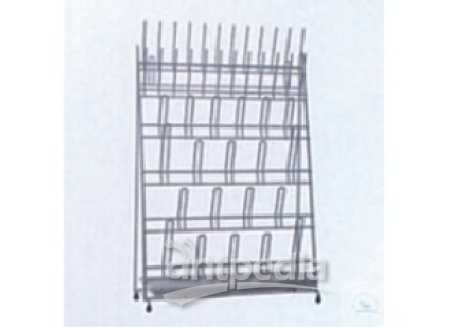 Draining rack for 24 test tubes and 20 flasks or ballons,  with drip-pan, 420 x 160 x 610 mm, steel PA coated