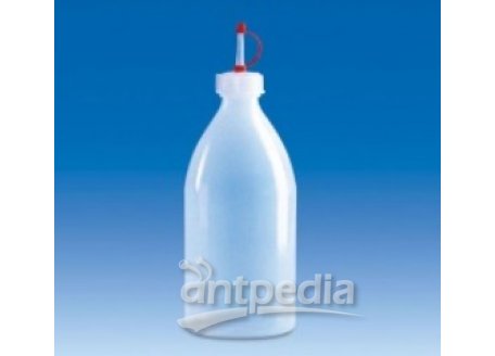 Dropping bottle, PE LD, GL 25, screw caps with dropping inserts, PE-LD, flat shoulder, 500 ml