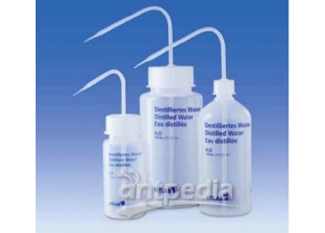 Wash-Bottle, PE-LD, GL 25, wash-bottle cap, PP, Distilled Water, 250 ml