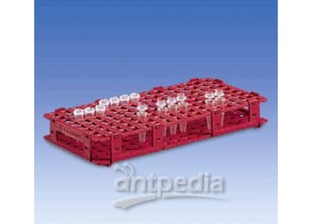 Microcentrifuge tube rack, PP, 84 positions for tube ? up to 13 mm, red