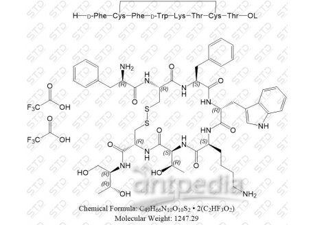 奥曲肽 双三氟乙酸盐 83150-76-9(free base) C49H66N10O10S2 • 2(C2HF3O2)