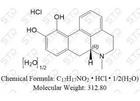 阿扑吗啡盐酸半水合物 41372-20-7 C17H17NO2 • HCl • 1/2(H2O)