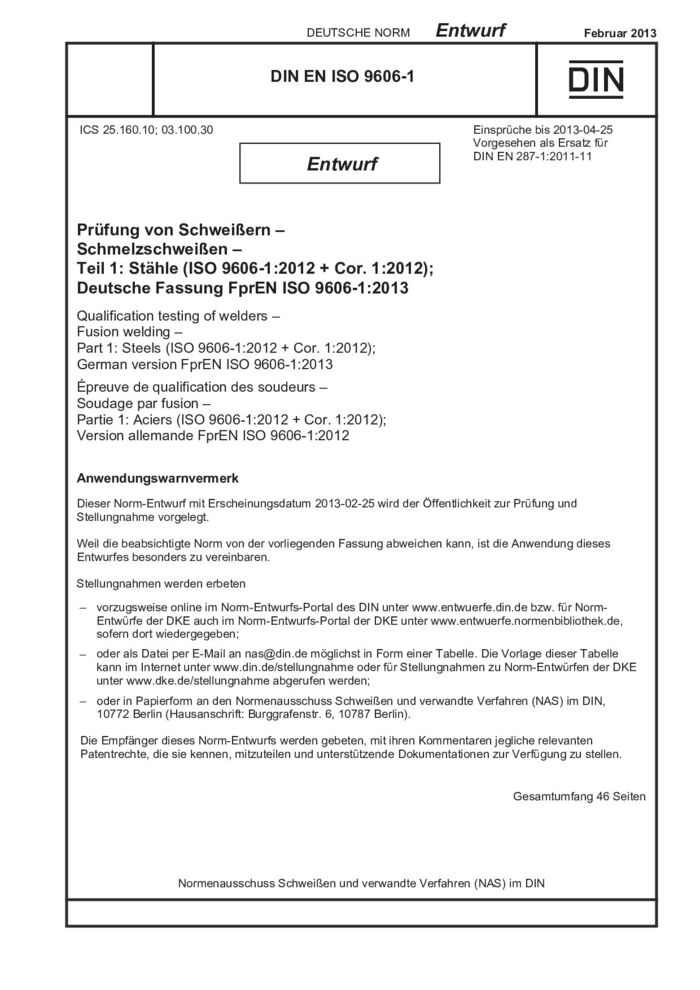 DIN EN ISO 9606-1 E:2013-01封面图