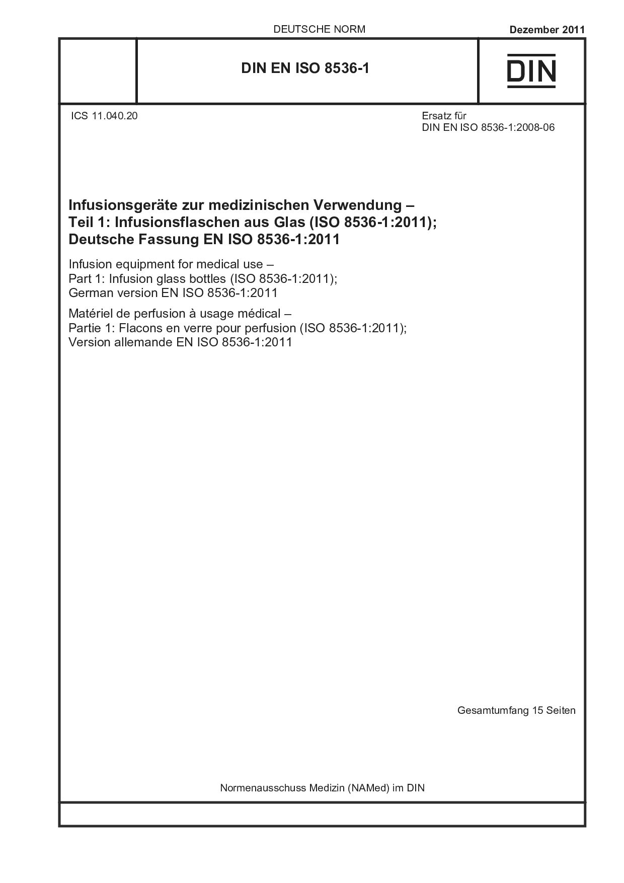 DIN EN ISO 8536-1:2011封面图