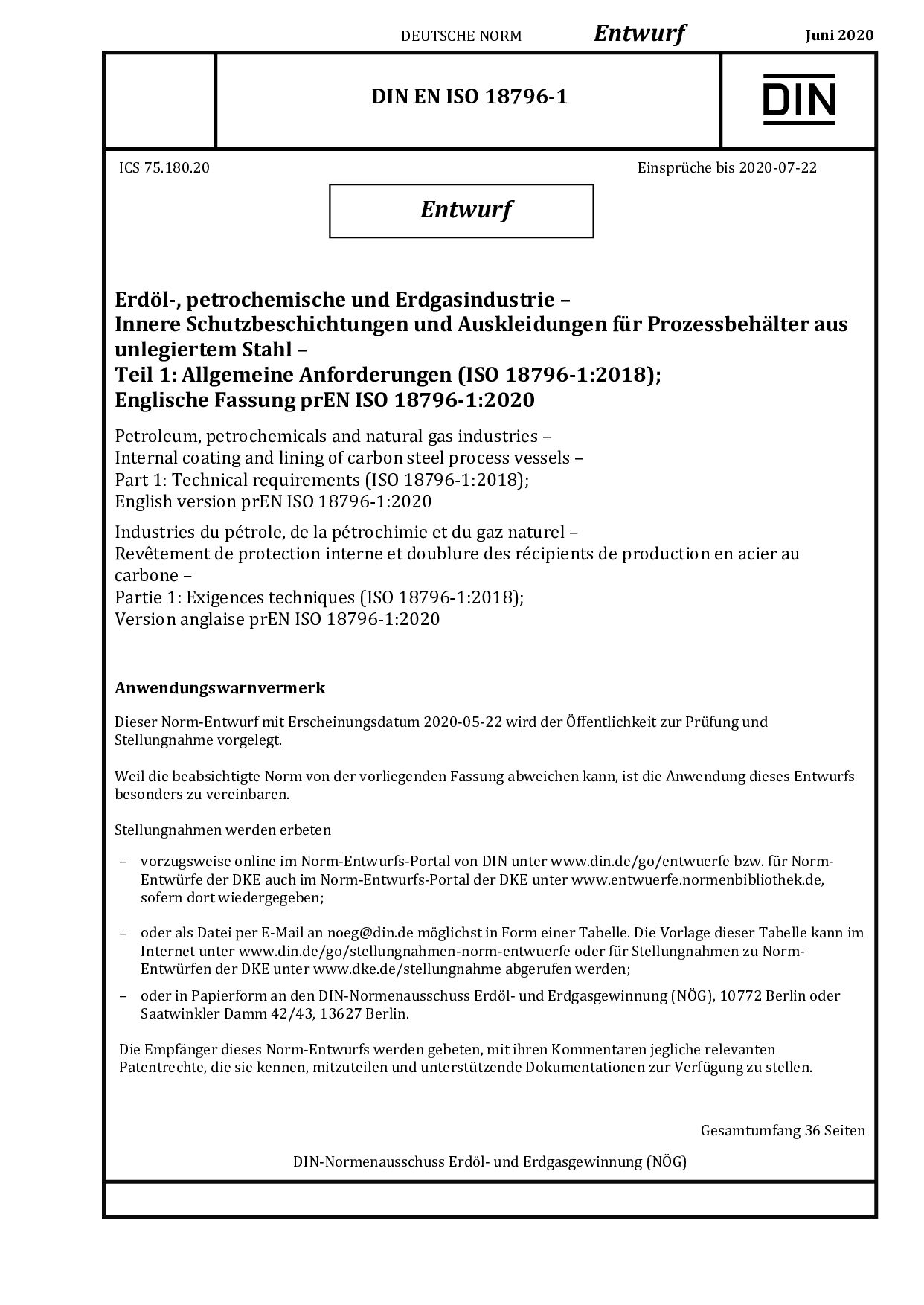 DIN EN ISO 18796-1 E:2020-06封面图