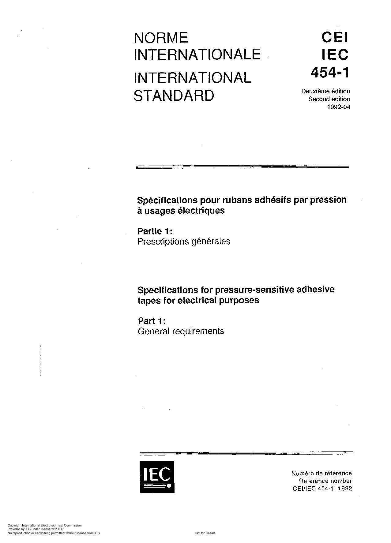 IEC 60454-1:1992封面图