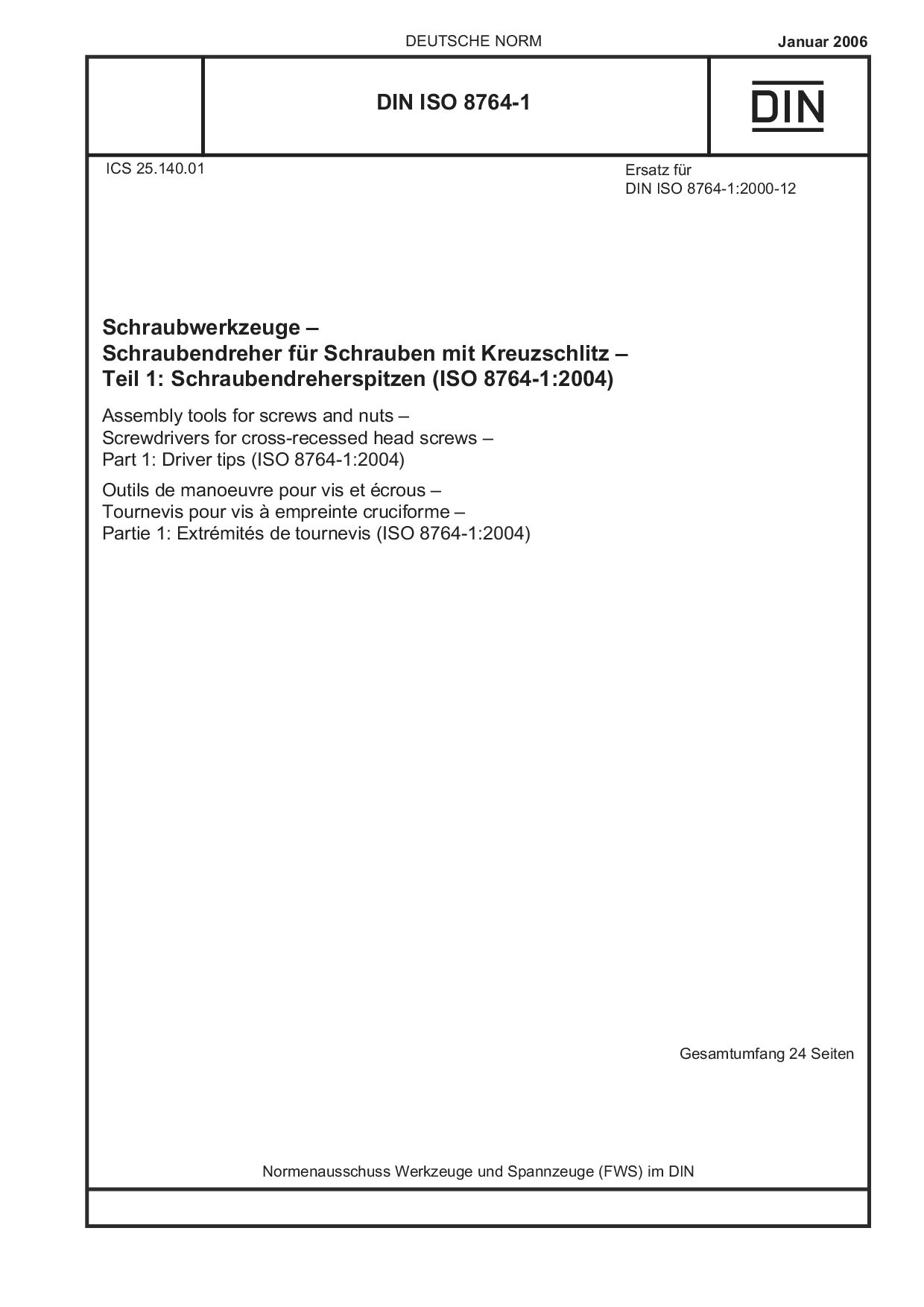 DIN ISO 8764-1:2006封面图
