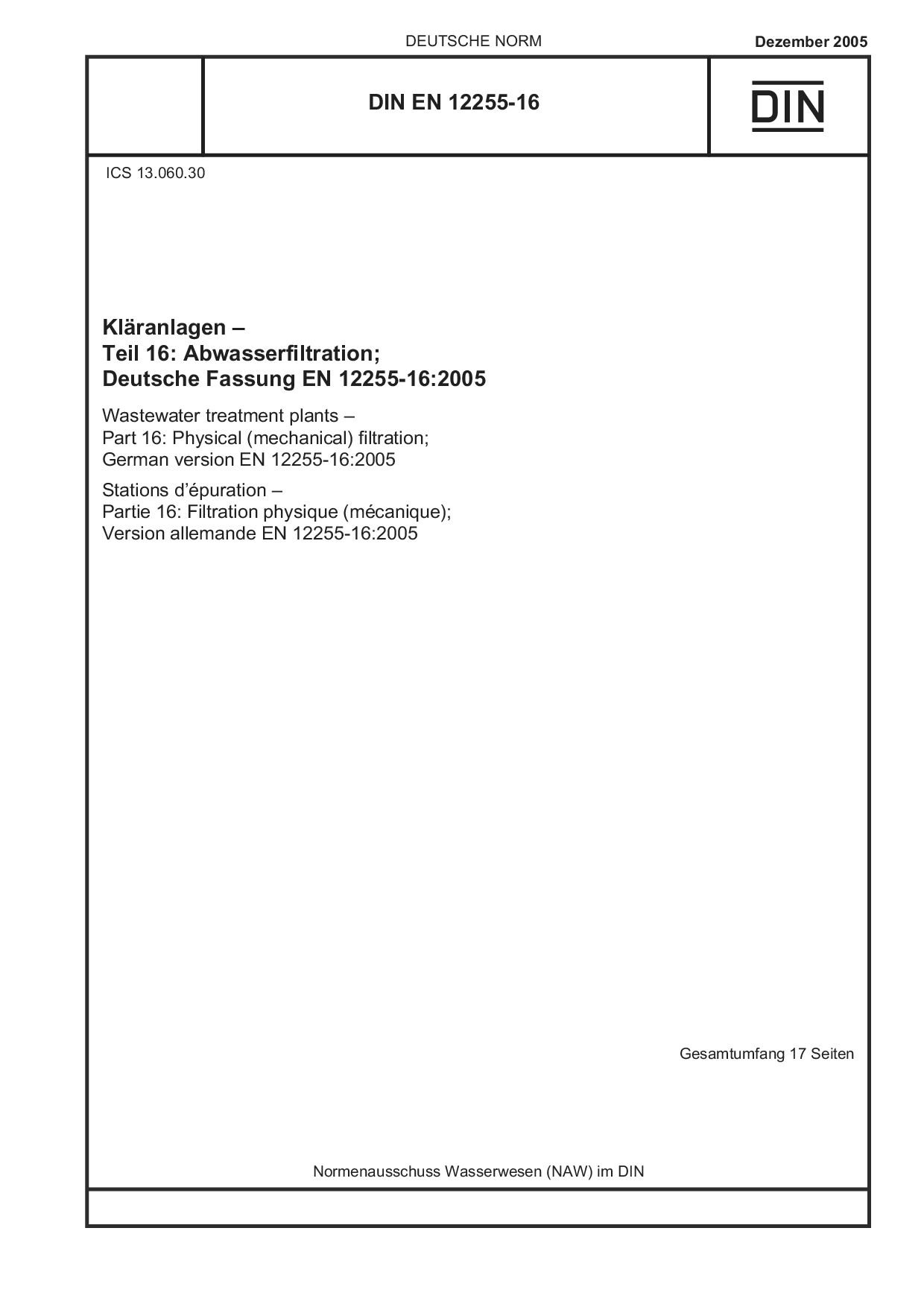 DIN EN 12255-16:2005封面图