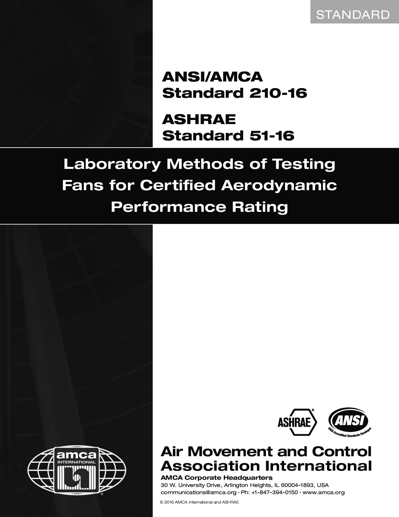 ANSI/ASHRAE 51-16 (ANSI AMCA Standard 210-16)封面图