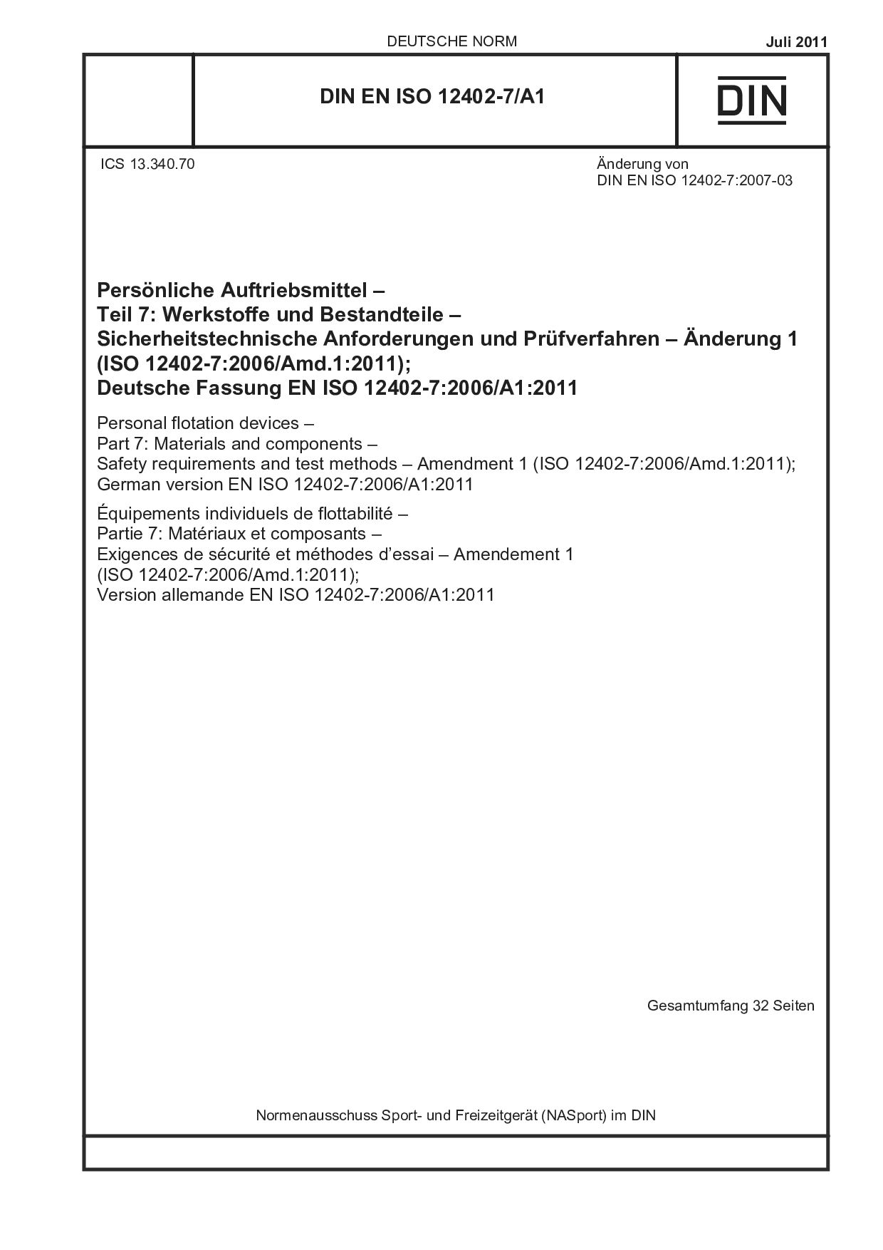 DIN EN ISO 12402-7/A1:2011封面图