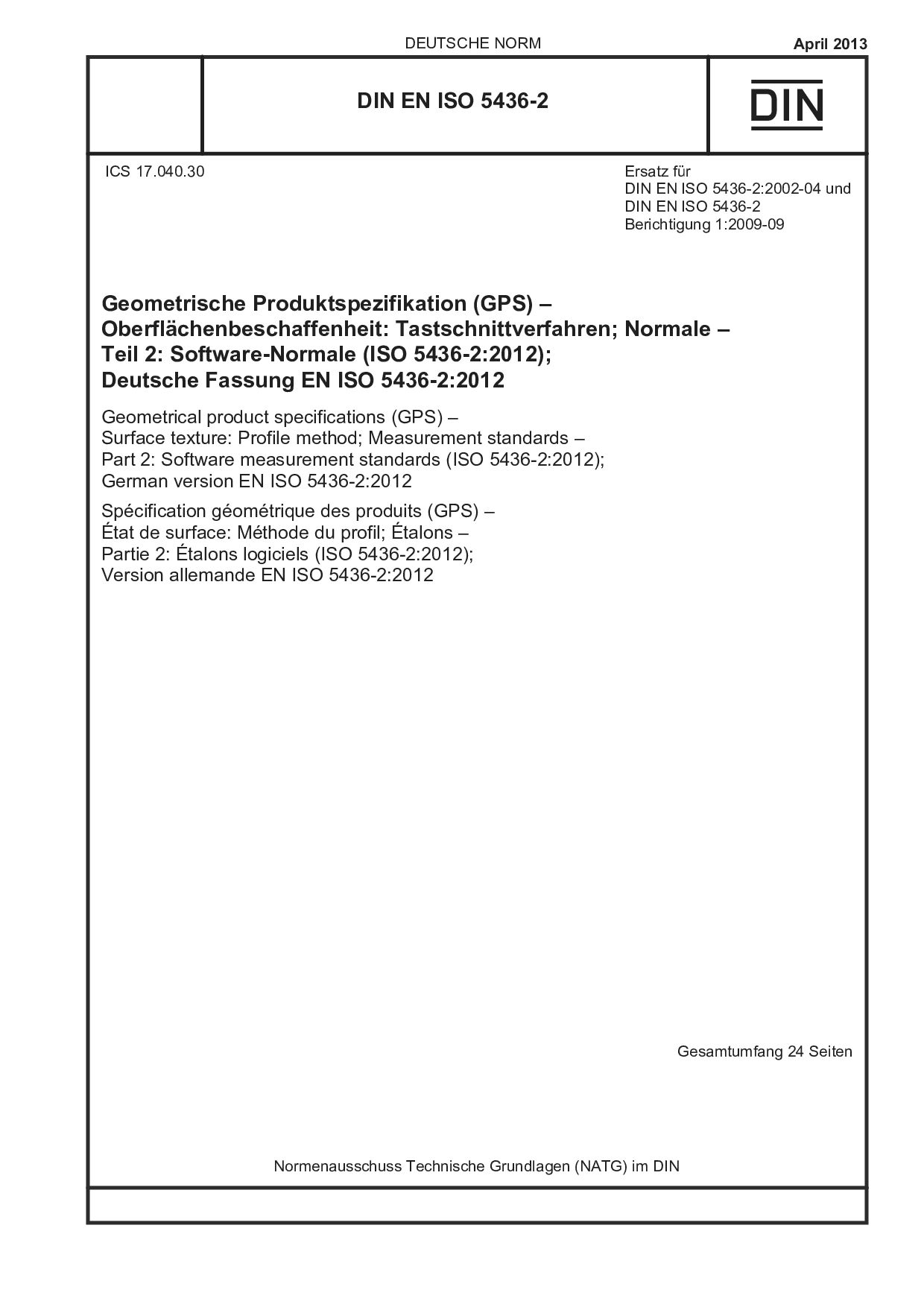 DIN EN ISO 5436-2:2013封面图
