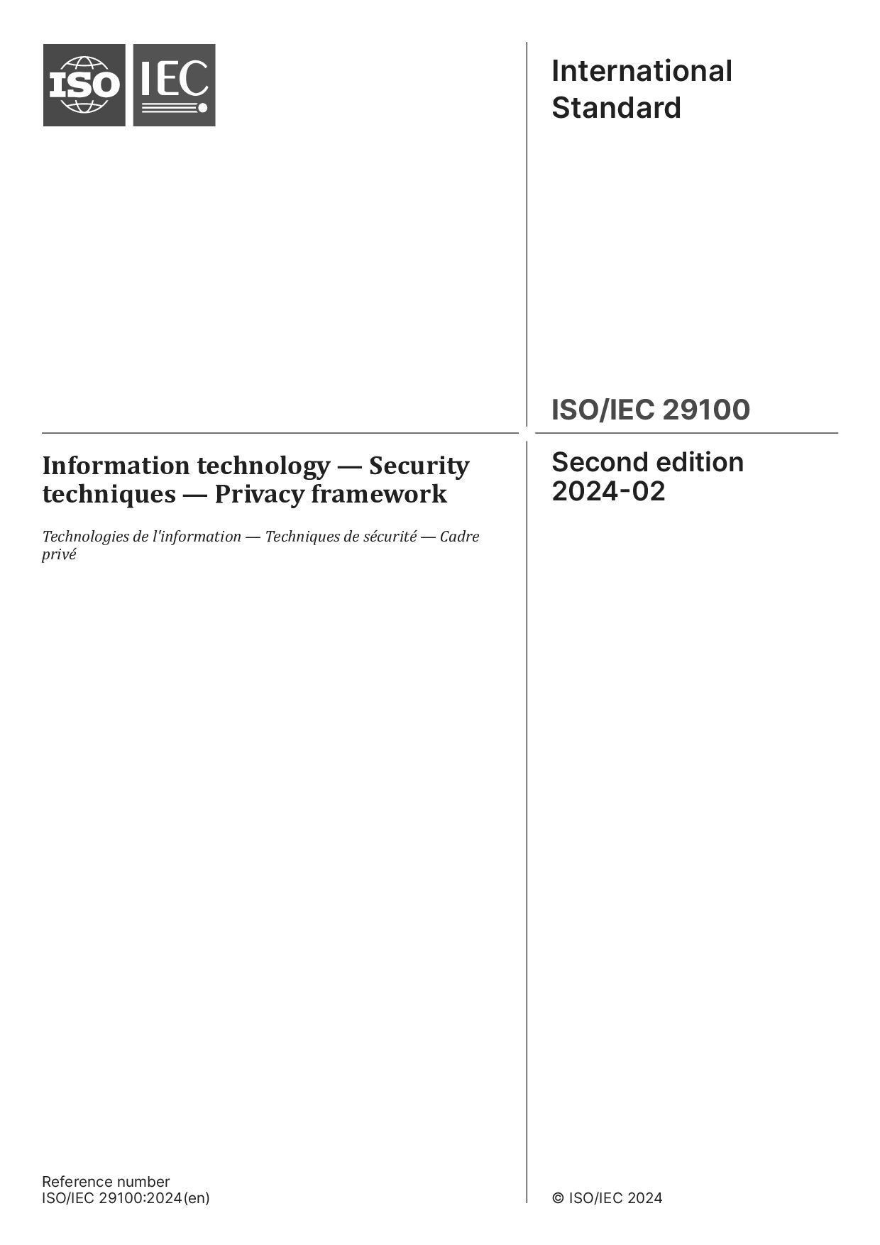 ISO/IEC 29100:2024封面图