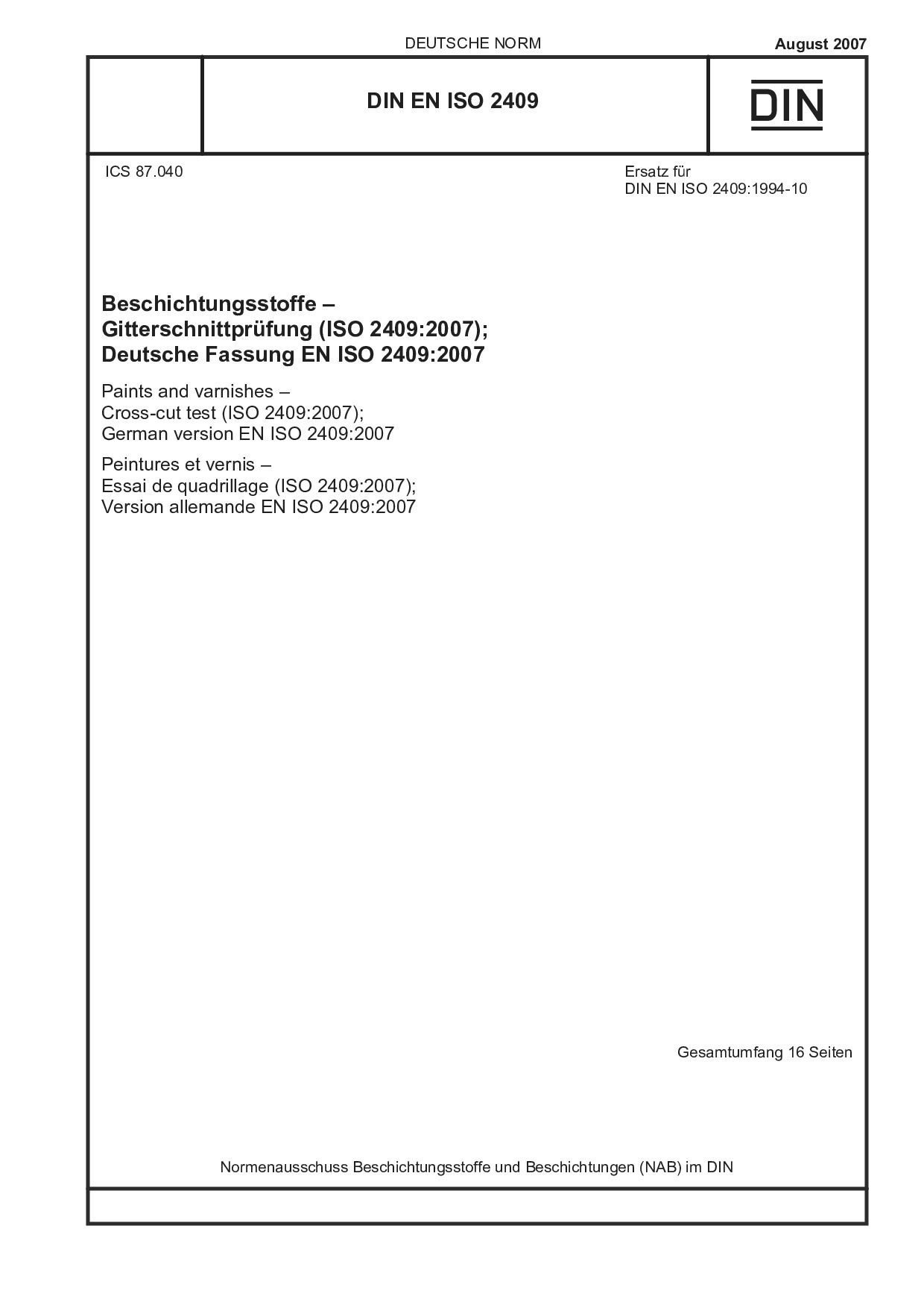 DIN EN ISO 2409:2007封面图