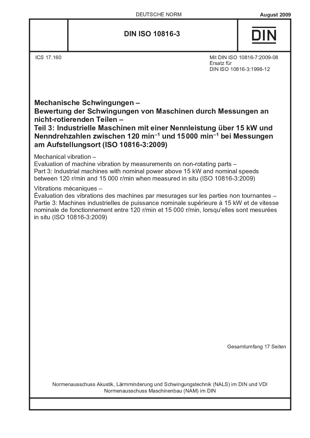 DIN ISO 10816-3:2009封面图