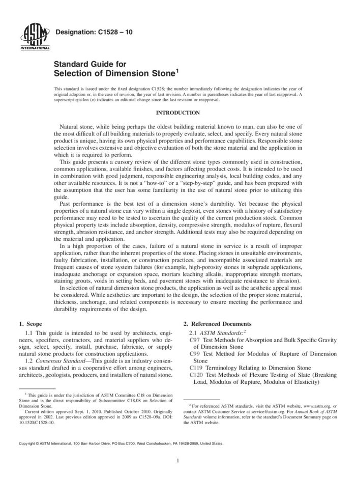 ASTM C1528-10 室外用规格石料选择的标准指南 标准